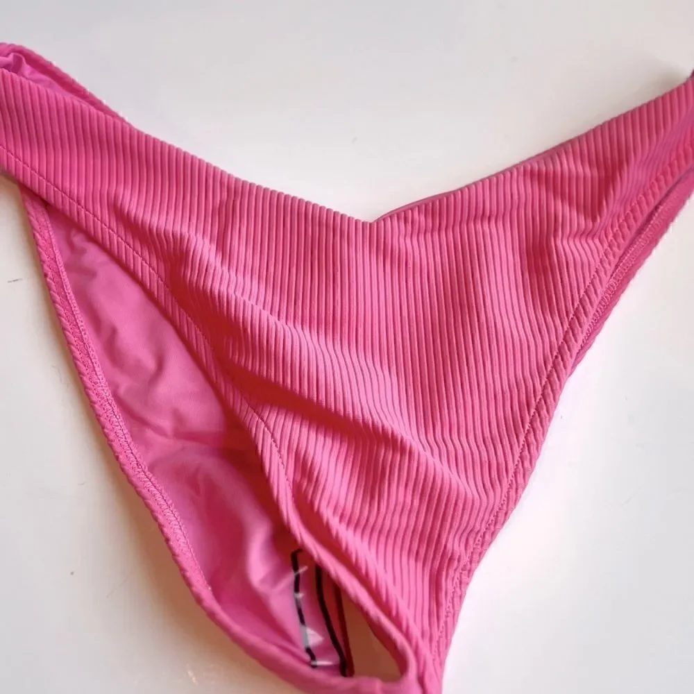 FRANKIE'S BIKINIS Enzo Cheeky Bikini Bottom Cherub Women's Ribbed Size Large New